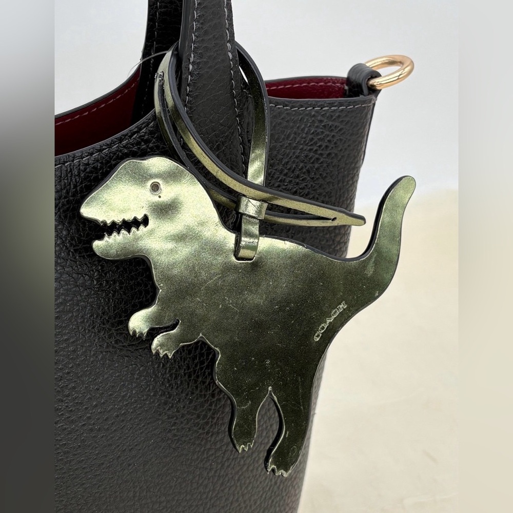 COACH Rexy Leather Bag Charm In Metallic Grass Green - Picture 3 of 3